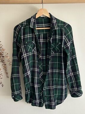 LOWRYS FARM Forest Green Plaid Button-Down Flannel Shirt XS-S